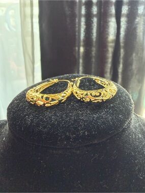 Gold Filled Filigree Hoop Earrings - Women Accessories